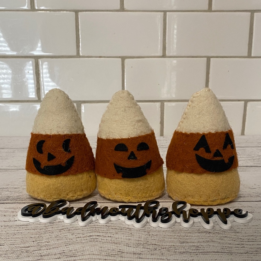 Set of 3 Vintage Inspired Felt Primitive Style Halloween Candy Corn Figures